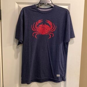 PD&C men’s large blue t-shirt with red crab graphic on front.
